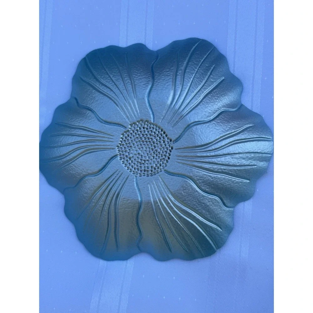 VTG Iridescent Art Glass Flower Bowl‎ | Teal Metallic Petal Dish | 8